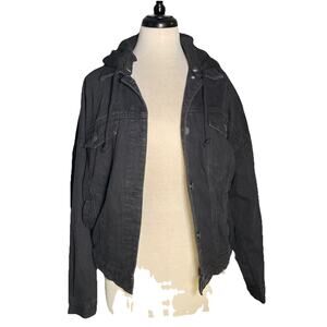 Rue 21 Denim Jacket Combo with Sweatshirt Removable Hood Button Up Size M Black